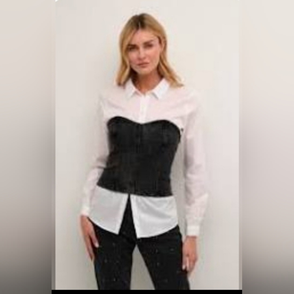 Black  Washed Denim Corset Top